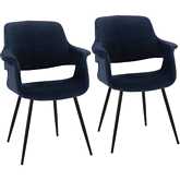 Vintage Flair Dining Accent Chair in Black Metal & Blue Velvet (Set of 2)